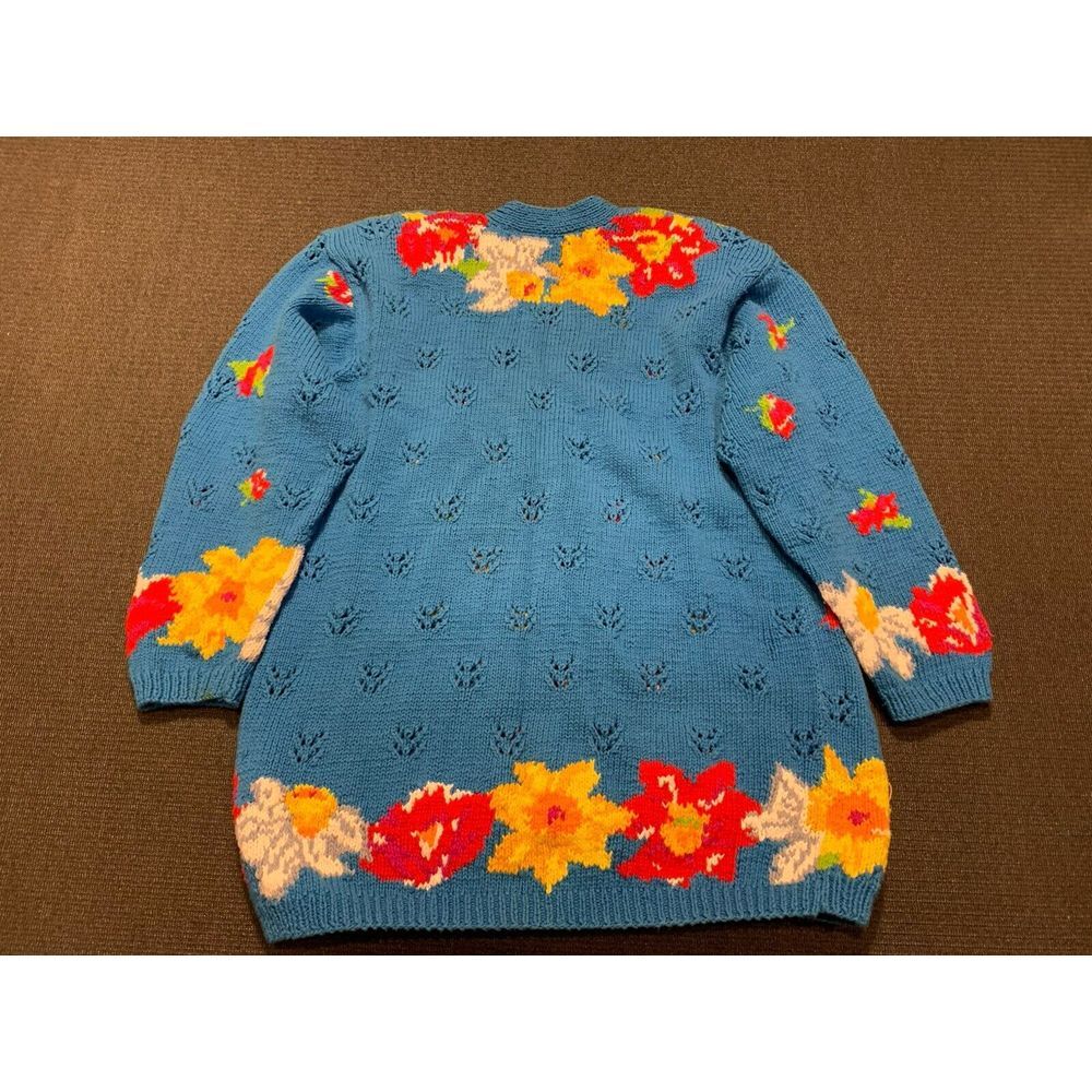 Adrienne Vittadini Sport Vintage Cardigan Women's Small 100% Cotton Floral Blue - Picture 5 of 5